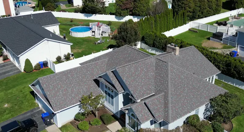 Aerial view of a Helping Homes Roof job in Rhode Island